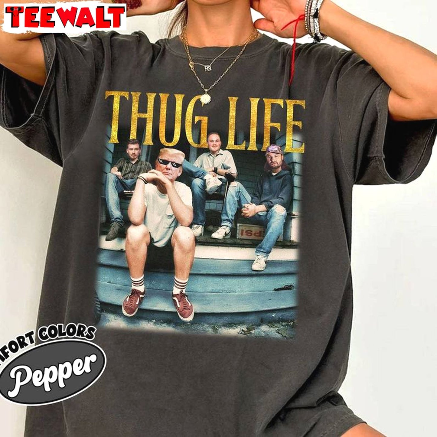 New Rare Thug Life Trump Shirt, Groovy Distressed Trump 47 Long Sleeve T Shirt