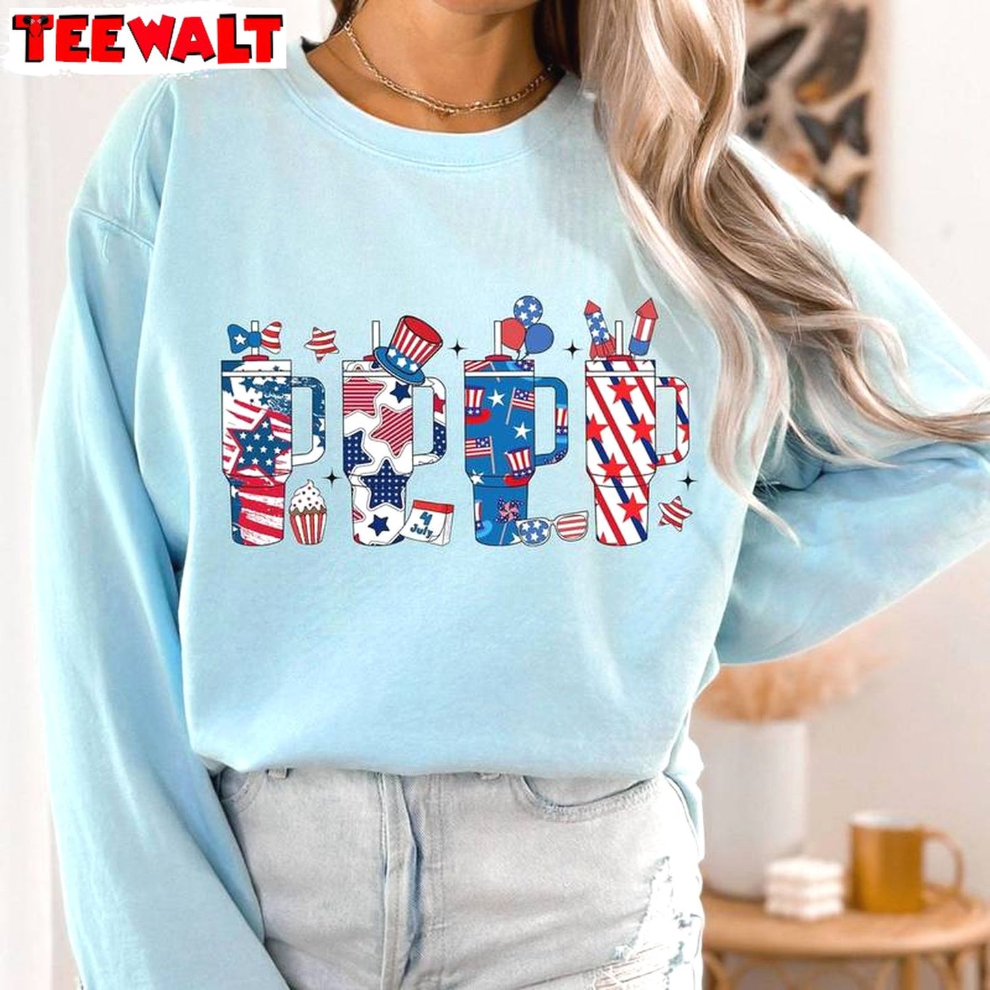 Funny Usa Flag Crewneck, Trendy Obsessive Cup Disorder 4th Of July