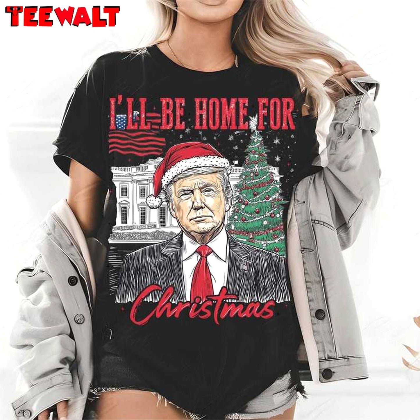 Trump I Ll Be Home For Christmas Sweatshirt, Humorous Christmas T Shirt 03