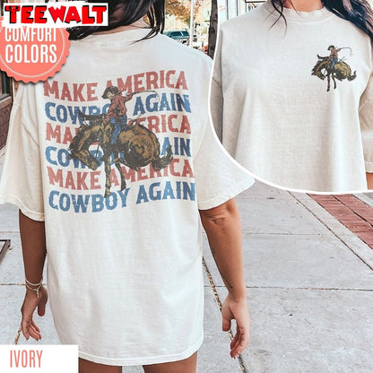 Comfort Colors Make America Cowboy Again Shirt, Western 4th Of July Sweater