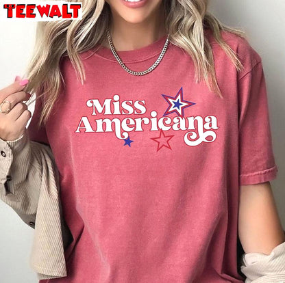 Cool Design Miss Americana Shirt, Unique Fourth Of July Long Sleeve Tee Tops