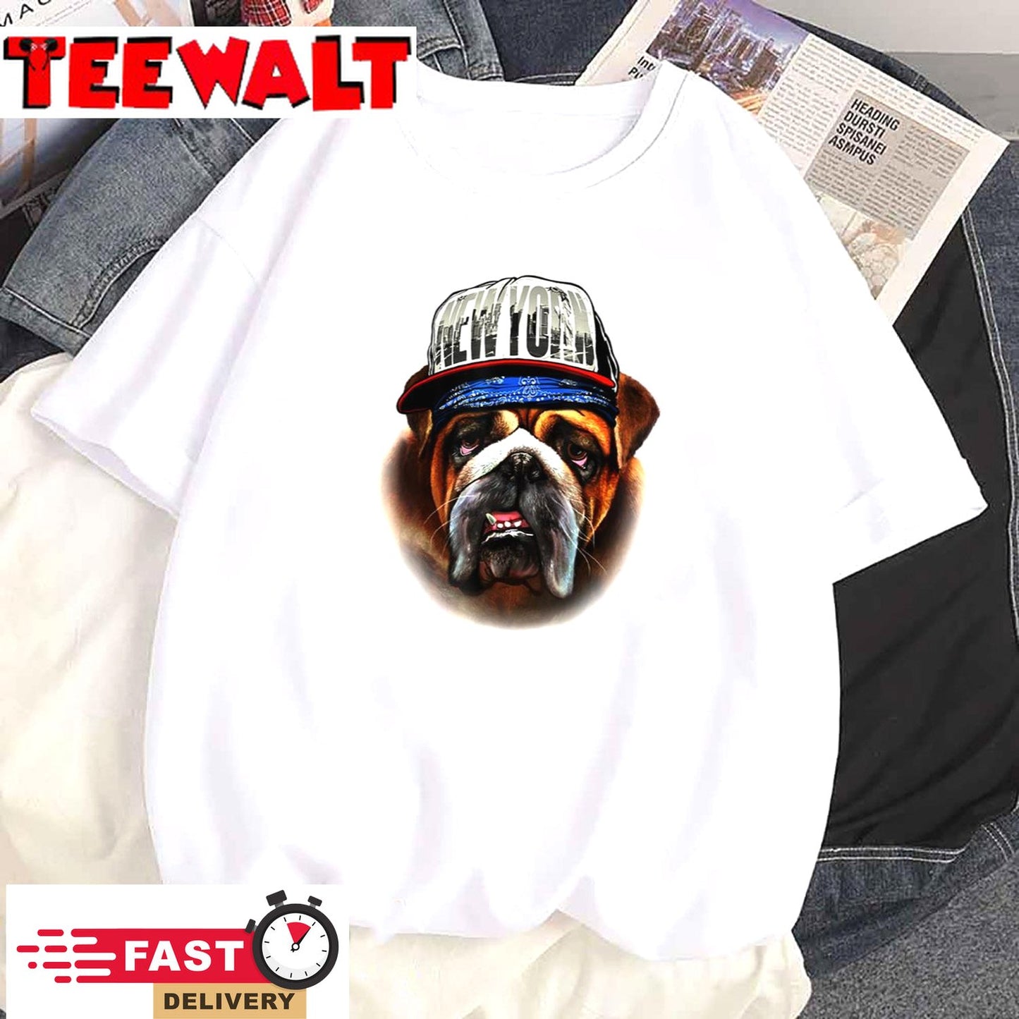 English Bulldog In New York Hip Hop Cap Dog Unisex T-Shirt