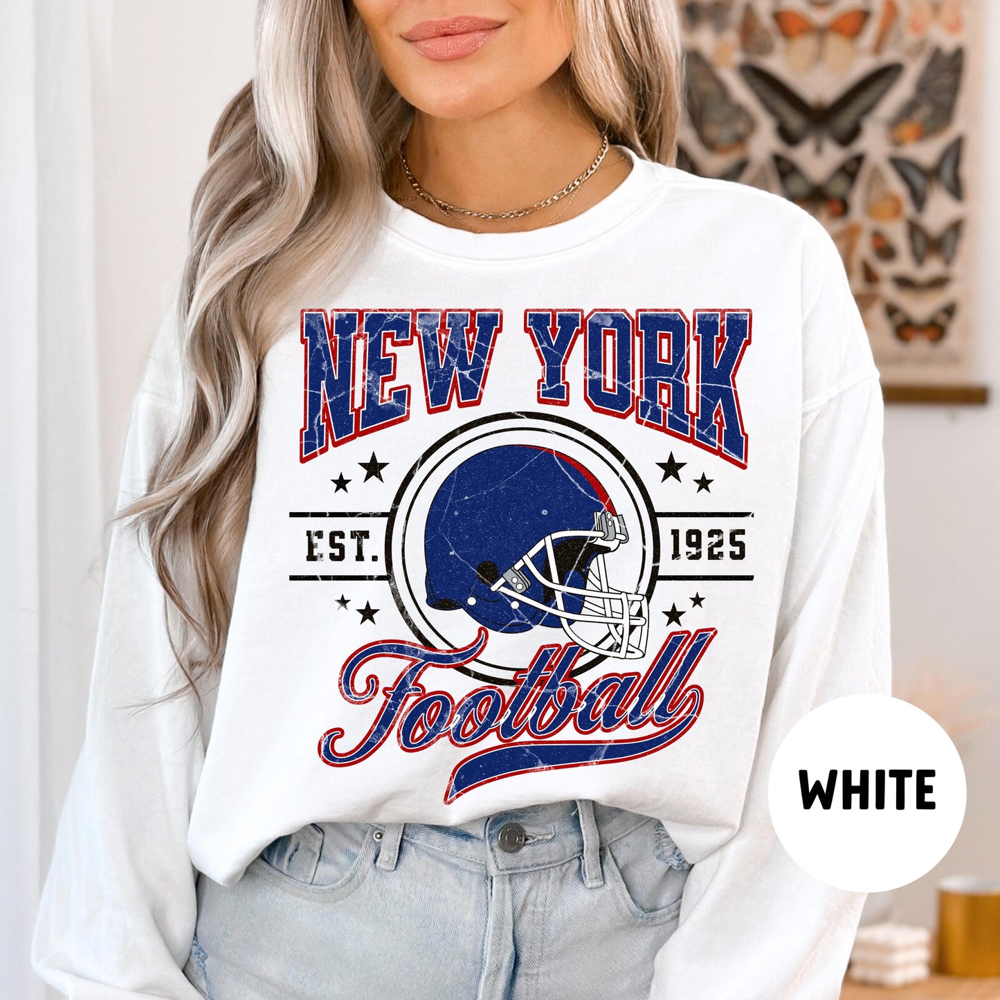 New York Football Crewneck Sweatshirt, Vintage Ny Giant Fan Gift