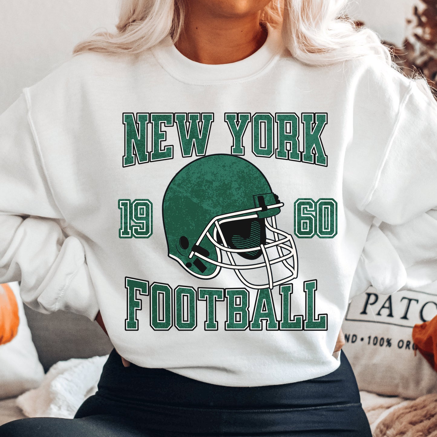 Jets Football Sweatshirt, Vintage Style New York Crewneck, Aaron Rodgers