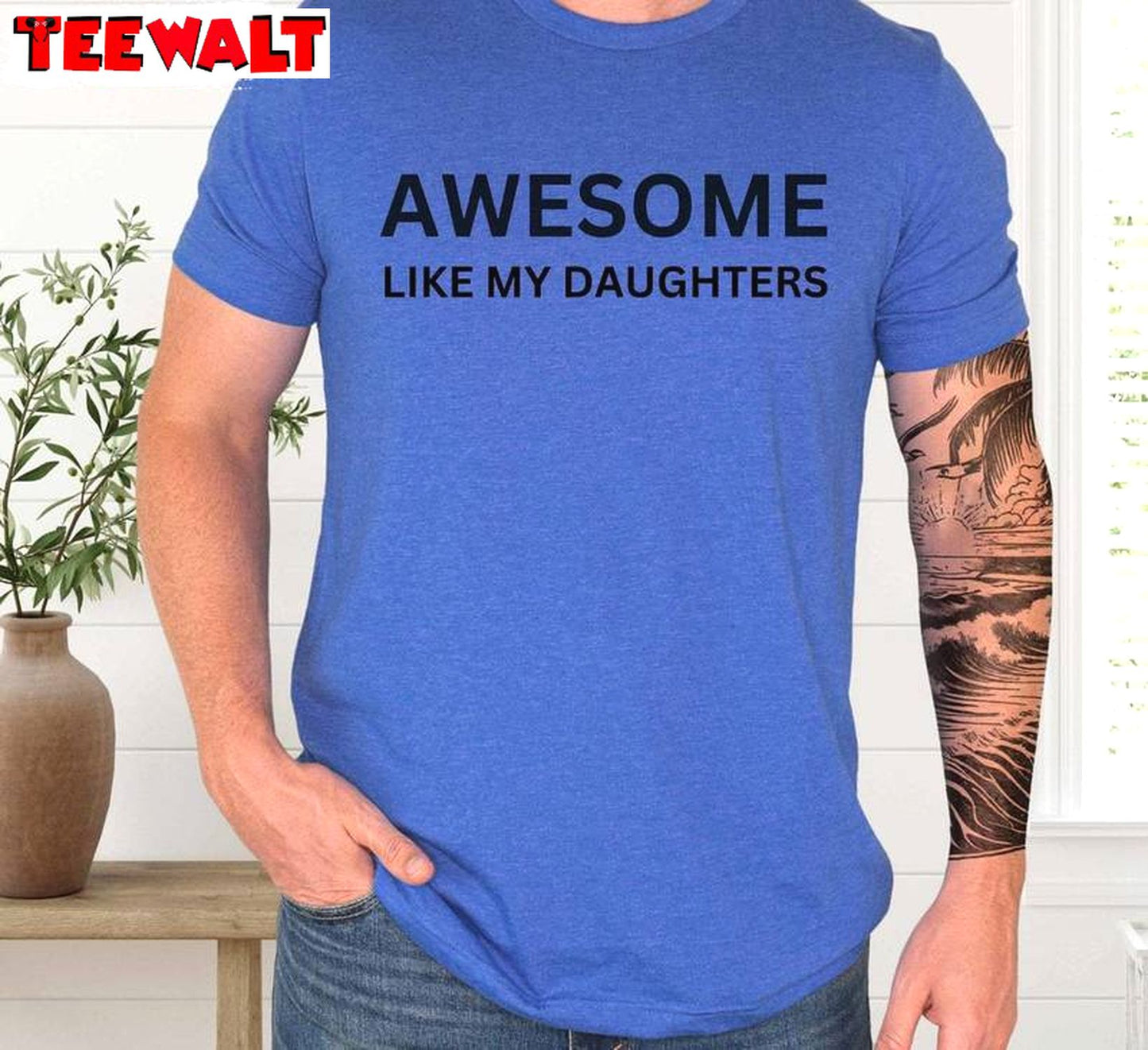 Funny Fathers Day T Shirt, Awesome Like My Daughter Modern Shirt Long Sleeve