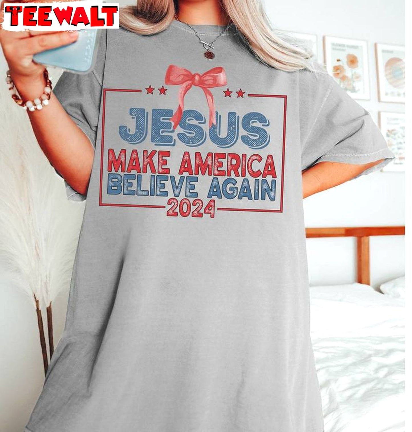 Jesus Make America Believe Again Limited Shirt, Jesus 4th Of July Short Sleeve Crewneck