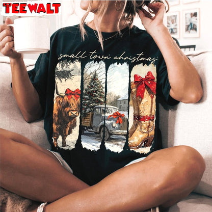 Vintage Small Town Christmas Shirt, Cowgirl Highland Tee