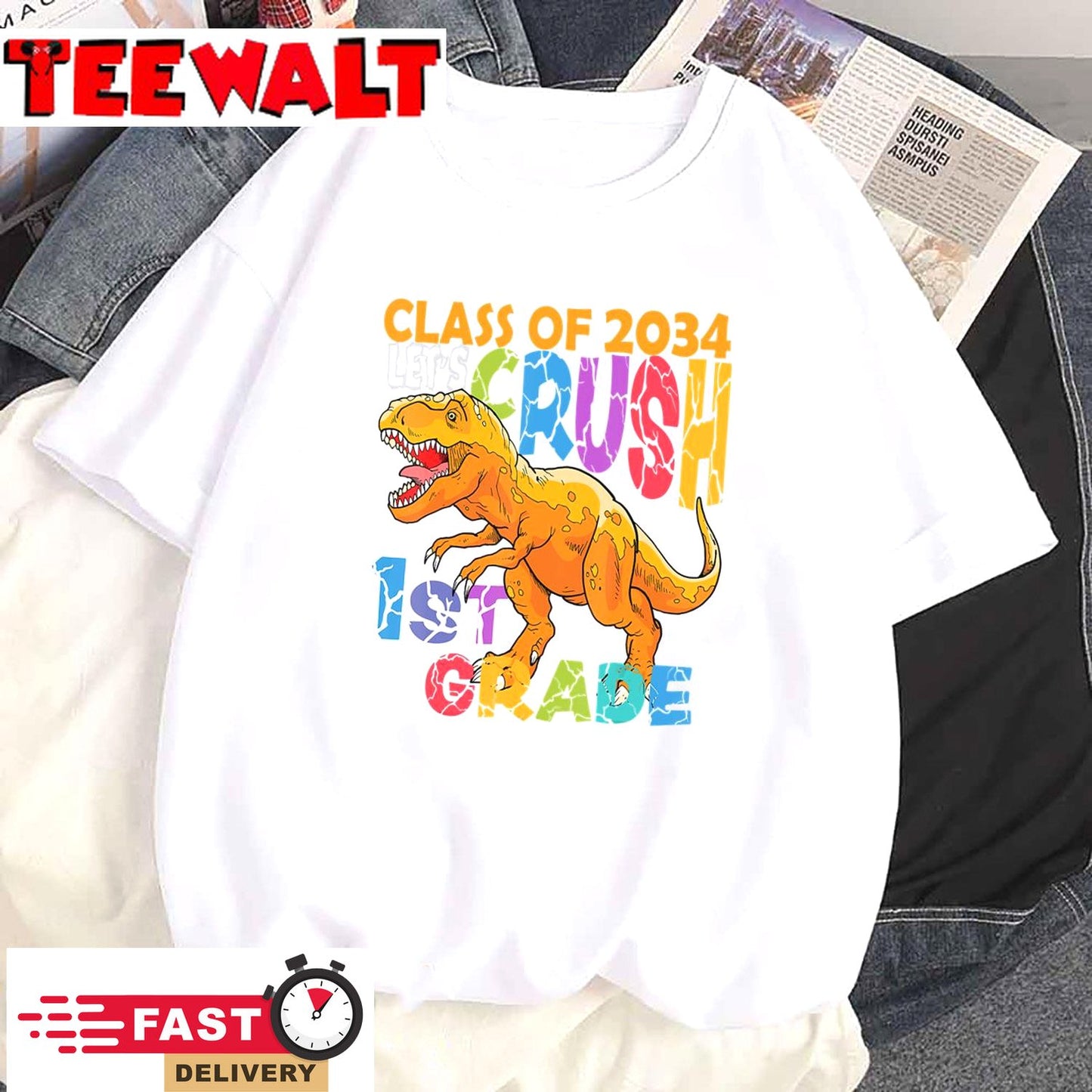 Ready Crush 1st Grade Dinosaur First Back to School Kid Boy T-Shirt