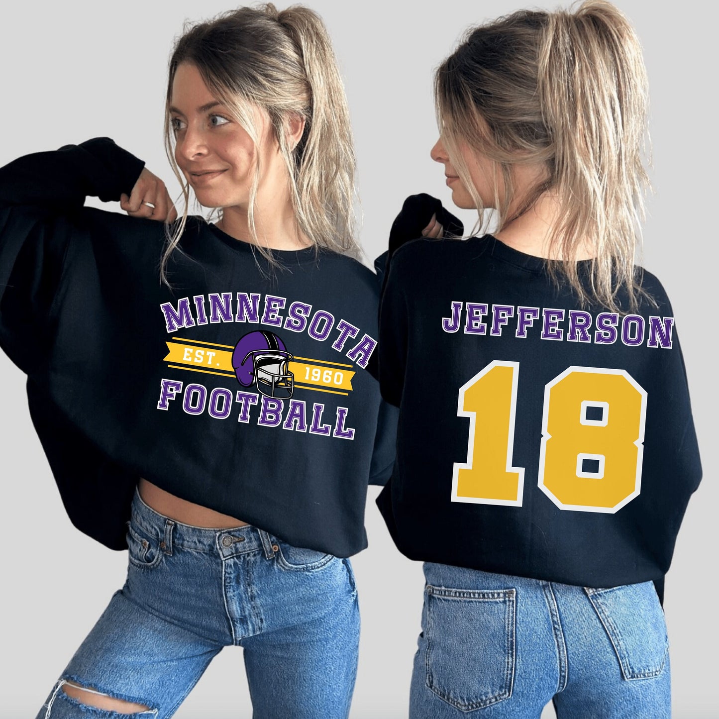 Justin Jefferson Minnesota Football Crewneck Sweatshirt, Skol Vikings