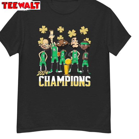 New Rare Celtics Championship Shirt, Trendy Cartoon Short Sleeve Crewneck