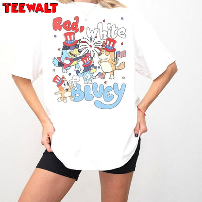 Comfort Red White And Bluey Shirt, Vintage Bluey 4th Of July Short Sleeve Crewneck