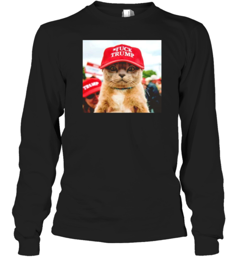 Cat Wearing Red Fuck Trump Hat Cat For Kamala T-Shirt