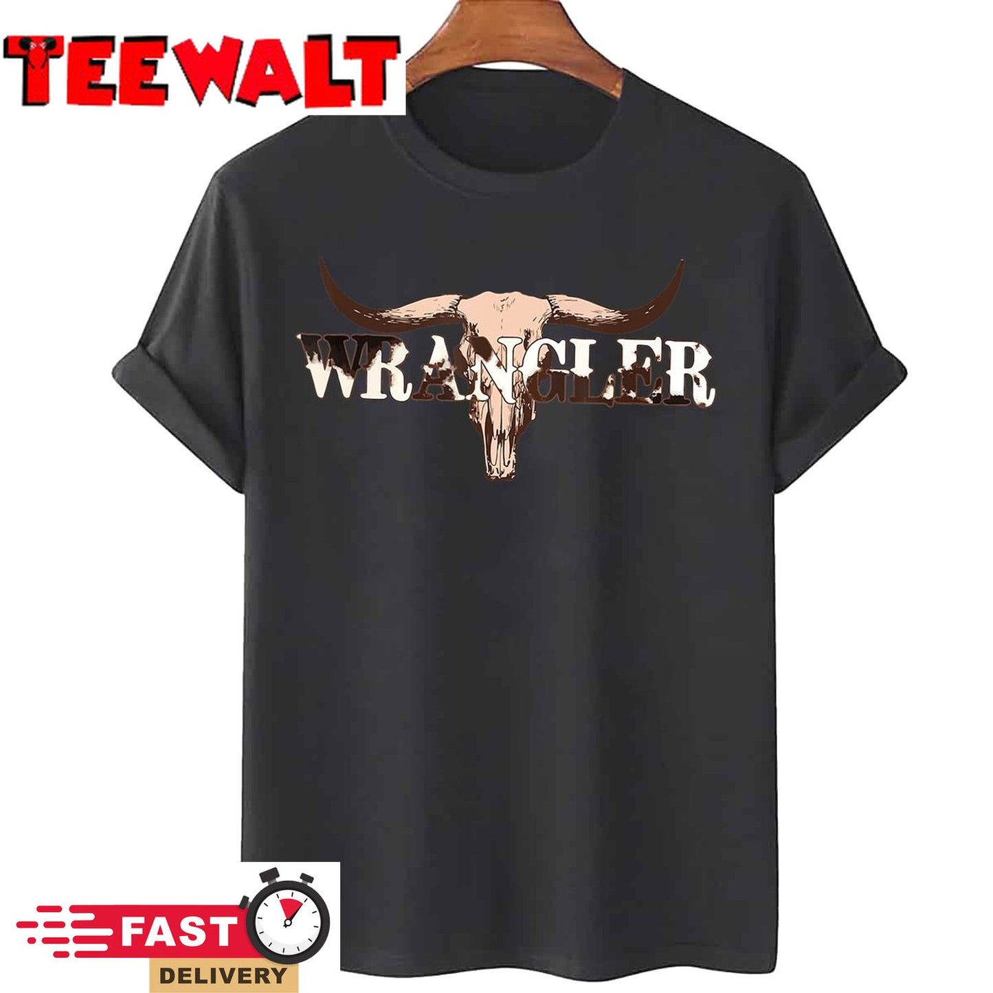 Wrangler Cowhide Shirt, Cow Skull Shirt, Cow Print Wrangler T-Shirt