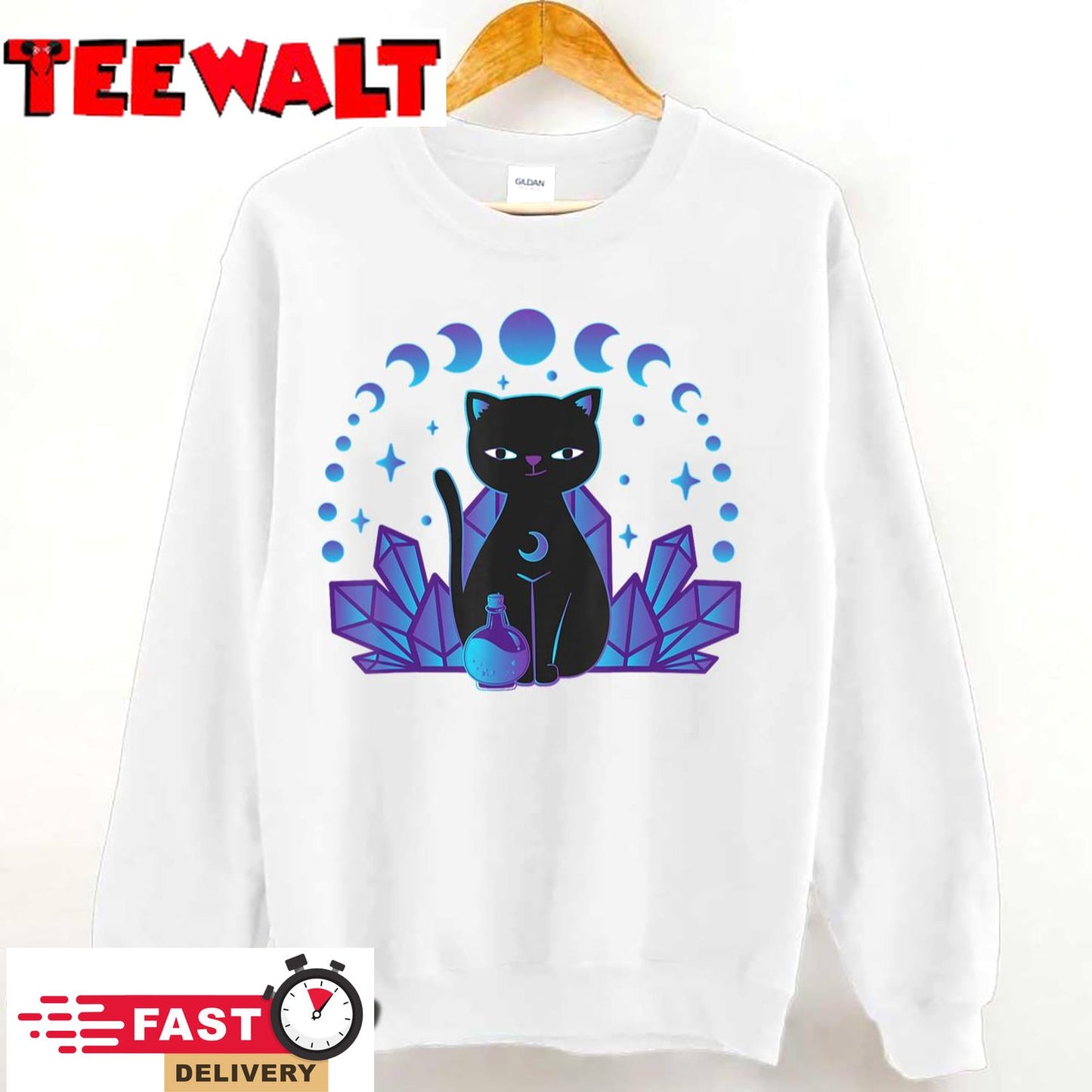 Kawaii Pastel Goth Cat Anime Manga Crystal Black Witchy T-Shirt