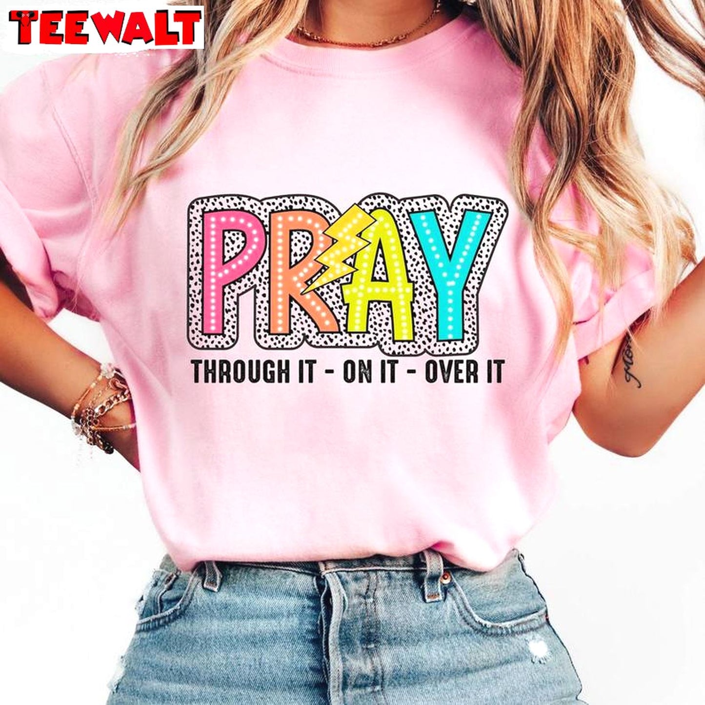 Pray On It Trendy Shirt, Dalmatian Dots Groovy Short Sleeve