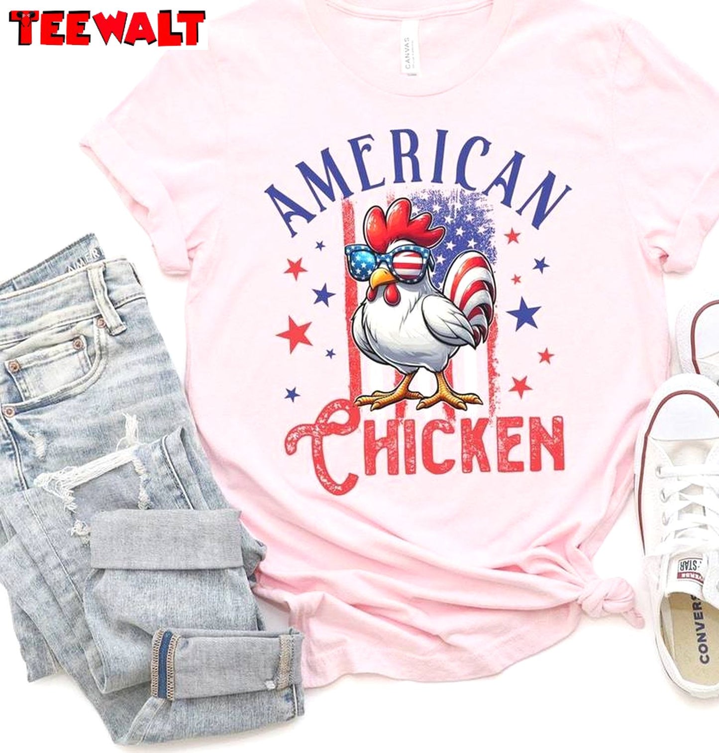 Chicken 4th Of July Comfort Shirt, Cute American Chicken Unisex Hoodie Long Sleeve