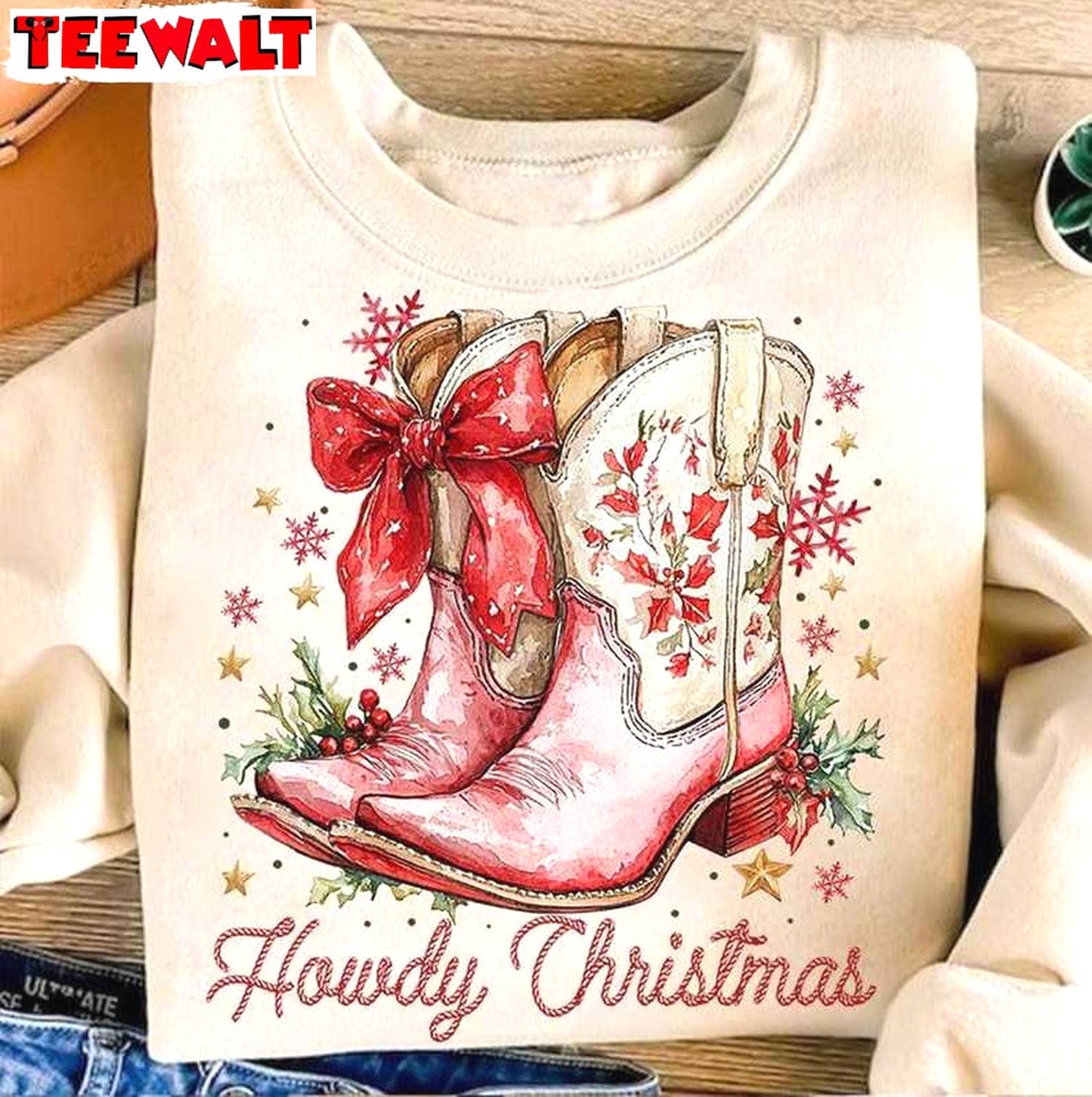 Howdy Christmas Shirt, Coquette Xmas Holiday Sweater