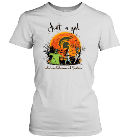 Just A Girl Who Love Halloween And Michigan State Spartans Football T-Shirt