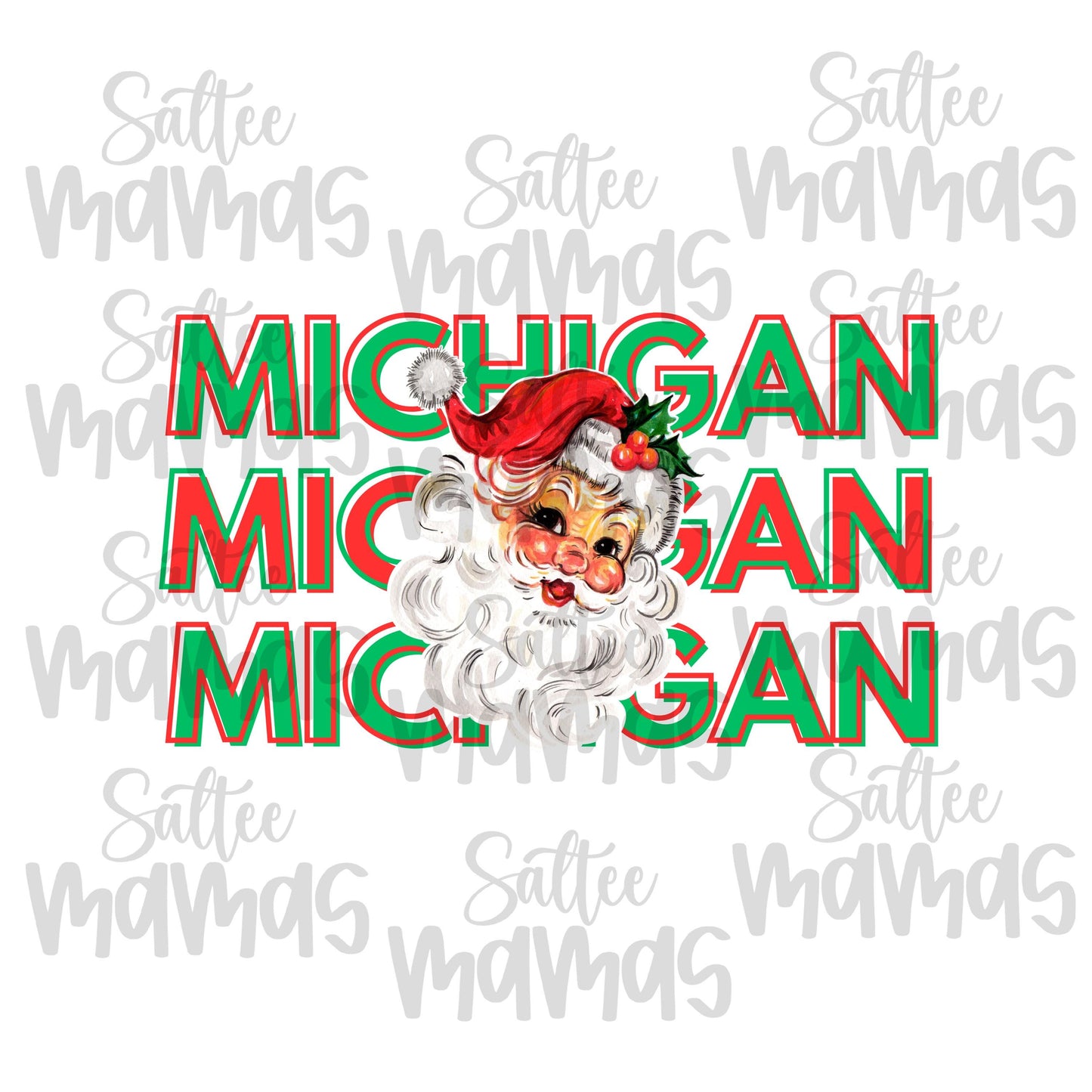 Michigan Christmas Design - Santa And Michigan Green & Red