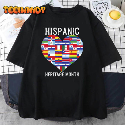 All Countries Flags Heart Hispanic Heritage Month T-Shirt