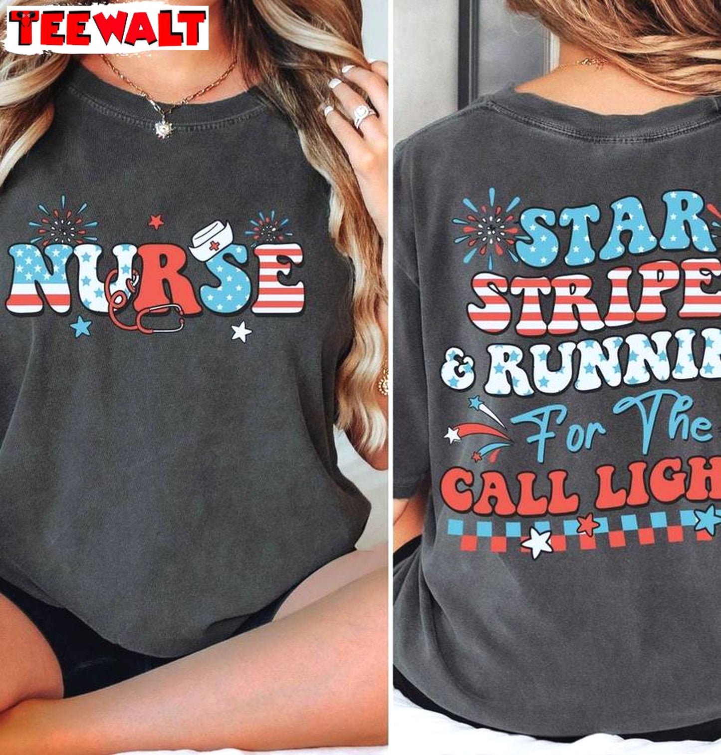 Stars And Stripes Inspirational Shirt, 4th July Nurse Comfort Colors Crewneck Long Sleeve