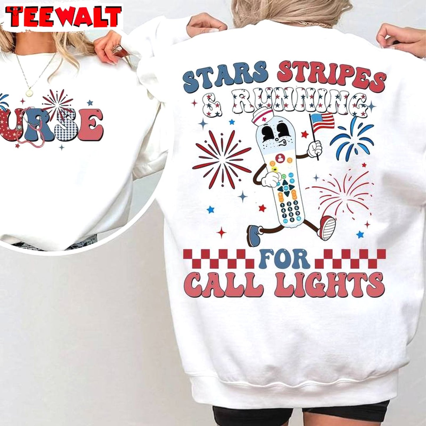 Comfort Star Triple And Running For Wall Lights Shirt, Nurse 4th Of July Crewneck Long Sleeve