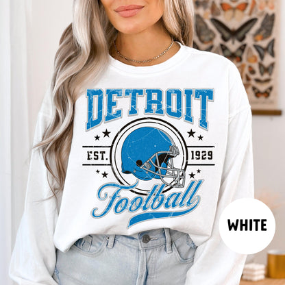 Comfort Colors Retro Detroit Football Crewneck - Lion Gift Sweatshirt