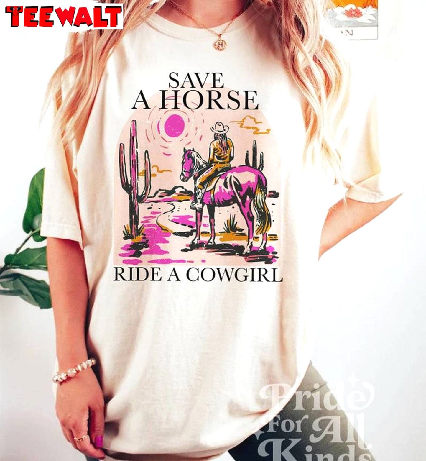 New Rare Save A Horse Ride A Cowgirl Shirt, Lesbian Short Sleeve Crewneck