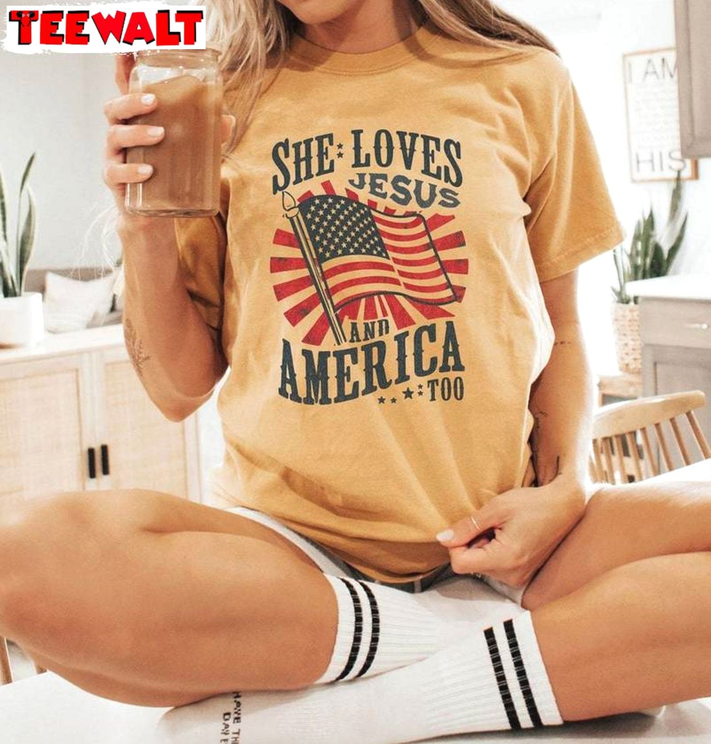 Jesus Sweatshirt , Cool Design She Loves Jesus And America Too Shirt Long Sleeve