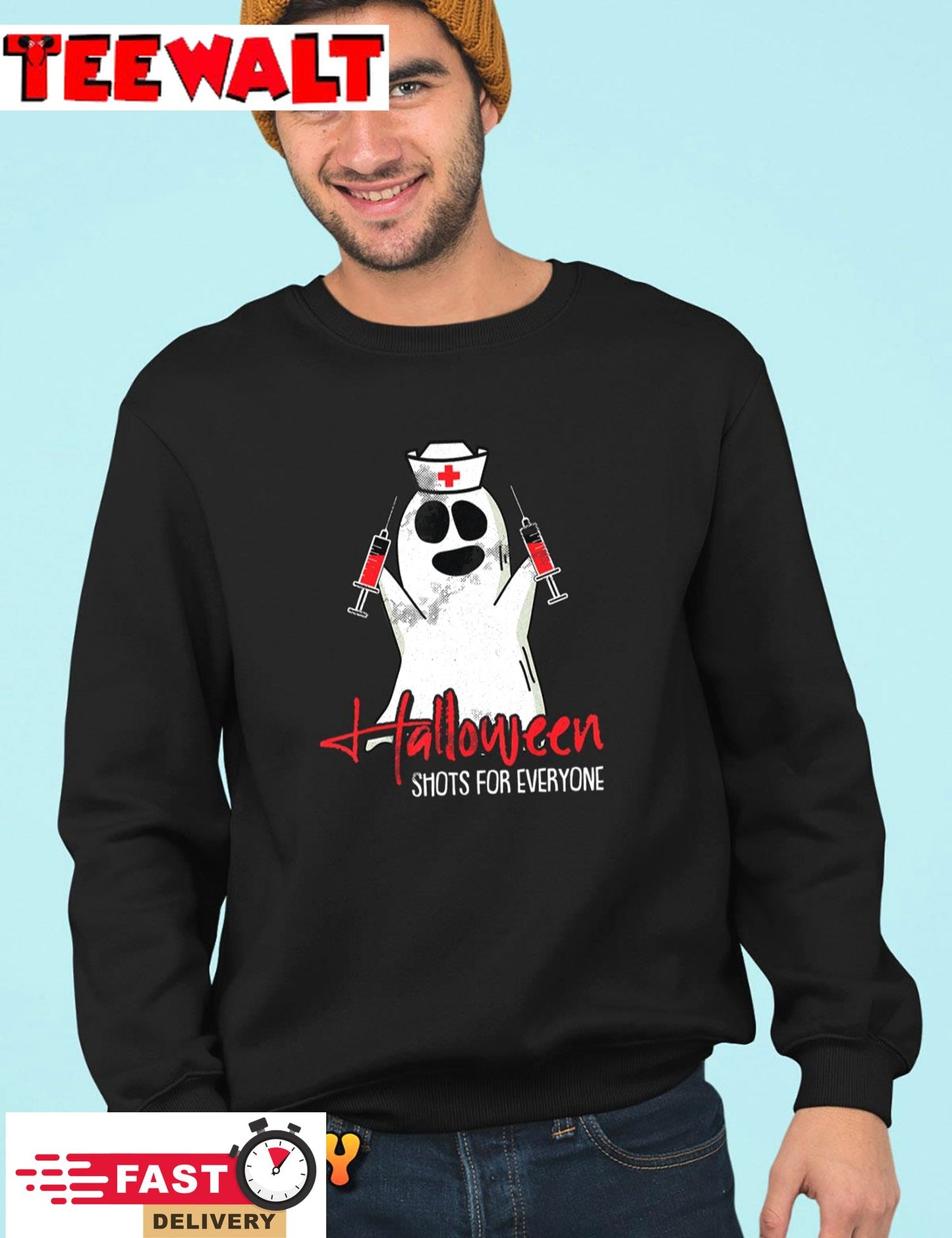 Shots For Everyone Lazy Halloween Costume Funny Ghost Nurse T-Shirt