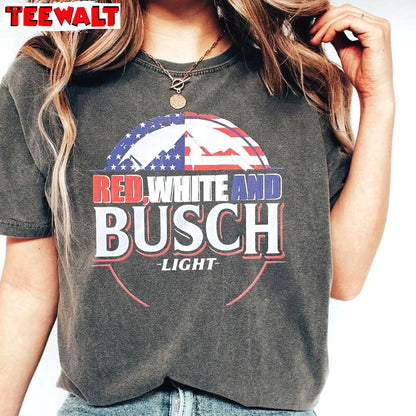 Cool Design Red White And Busch Light Shirt, Trendy America Unisex Hoodie Crewneck