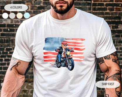 Trump Motorcycle T-Shirt - Patriotic Maga Biker Graphic Tee