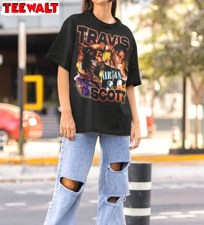 Funny Travis Scott Shirt, Retro Travis Scott La Flame Unisex Hoodie Short Sleeve