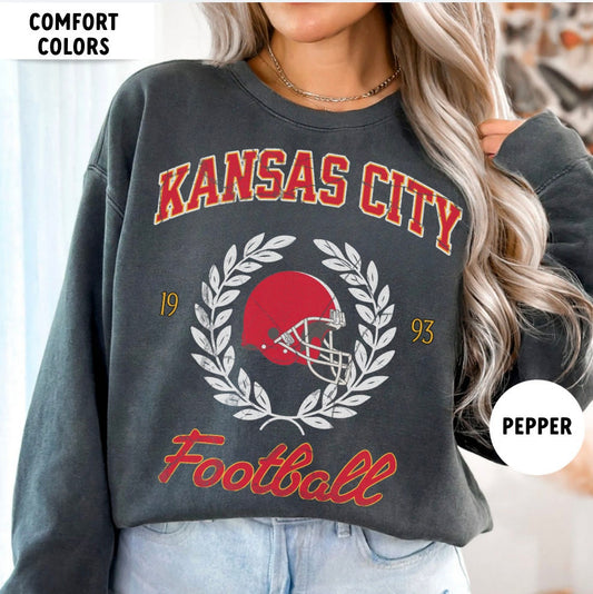 Kansas City Football Crewneck Sweatshirt - Vintage Comfort, Perfect For Fans