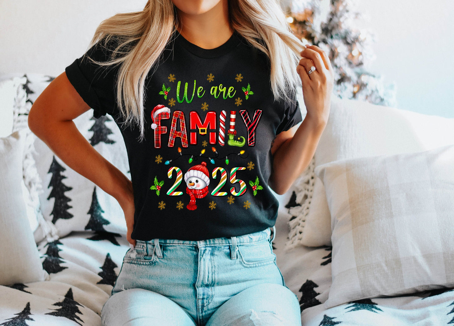 We Are Family 2025 Christmas Shirt, Snowman & Santa Hat