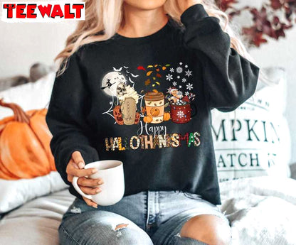 Happy Hallothanksmas Sweatshirt, Halloween Coffee Shirt