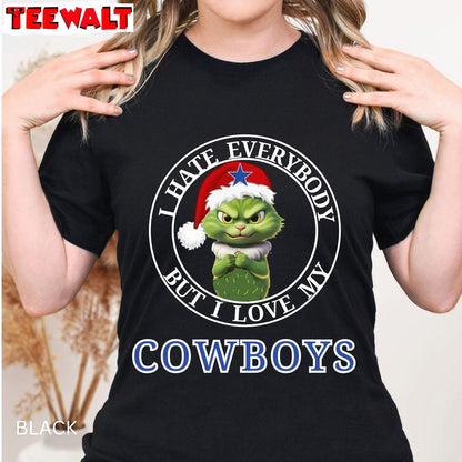 I Love My Cowboys T Shirt, Funny Grinchy Cat Tee, For Family