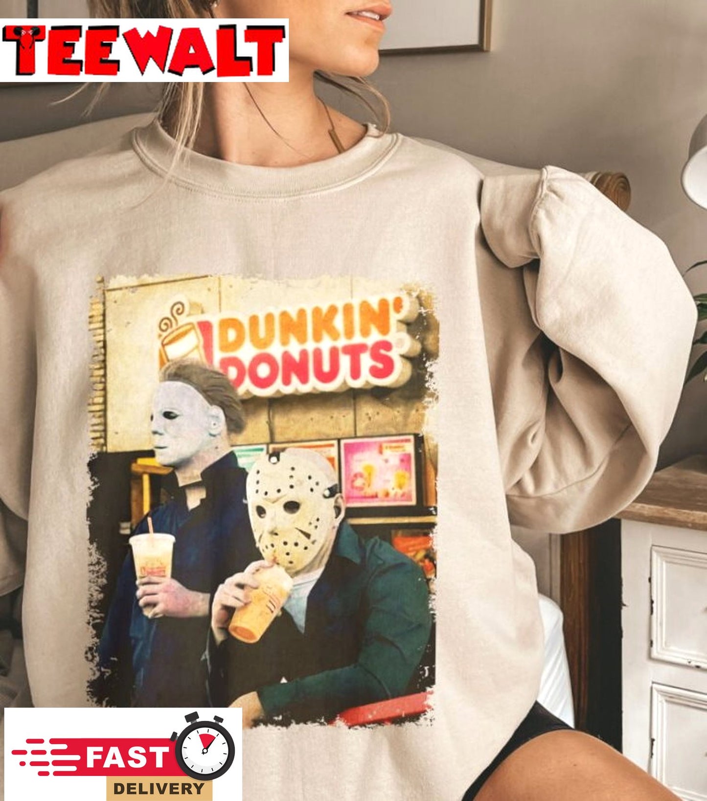 Jason And Micheal Myers Dunkin Donuts Halloween Horror Movie T Shirt