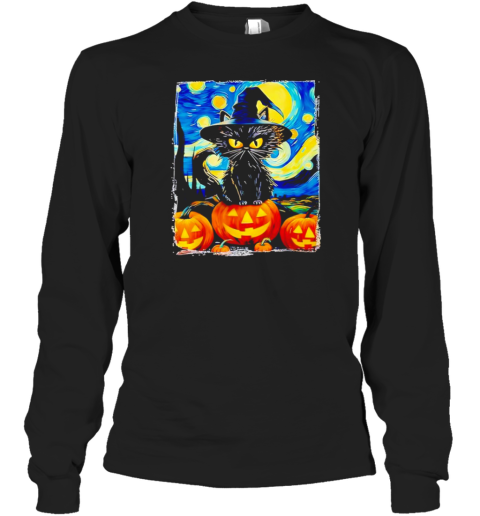 Halloween Black Cat Van Gogh The Starry Night T-Shirt