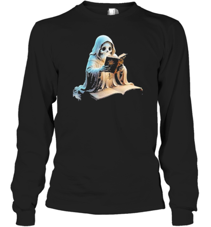 A Cute Halloween Ghost Reading A Book Cut Out 2024 T-Shirt