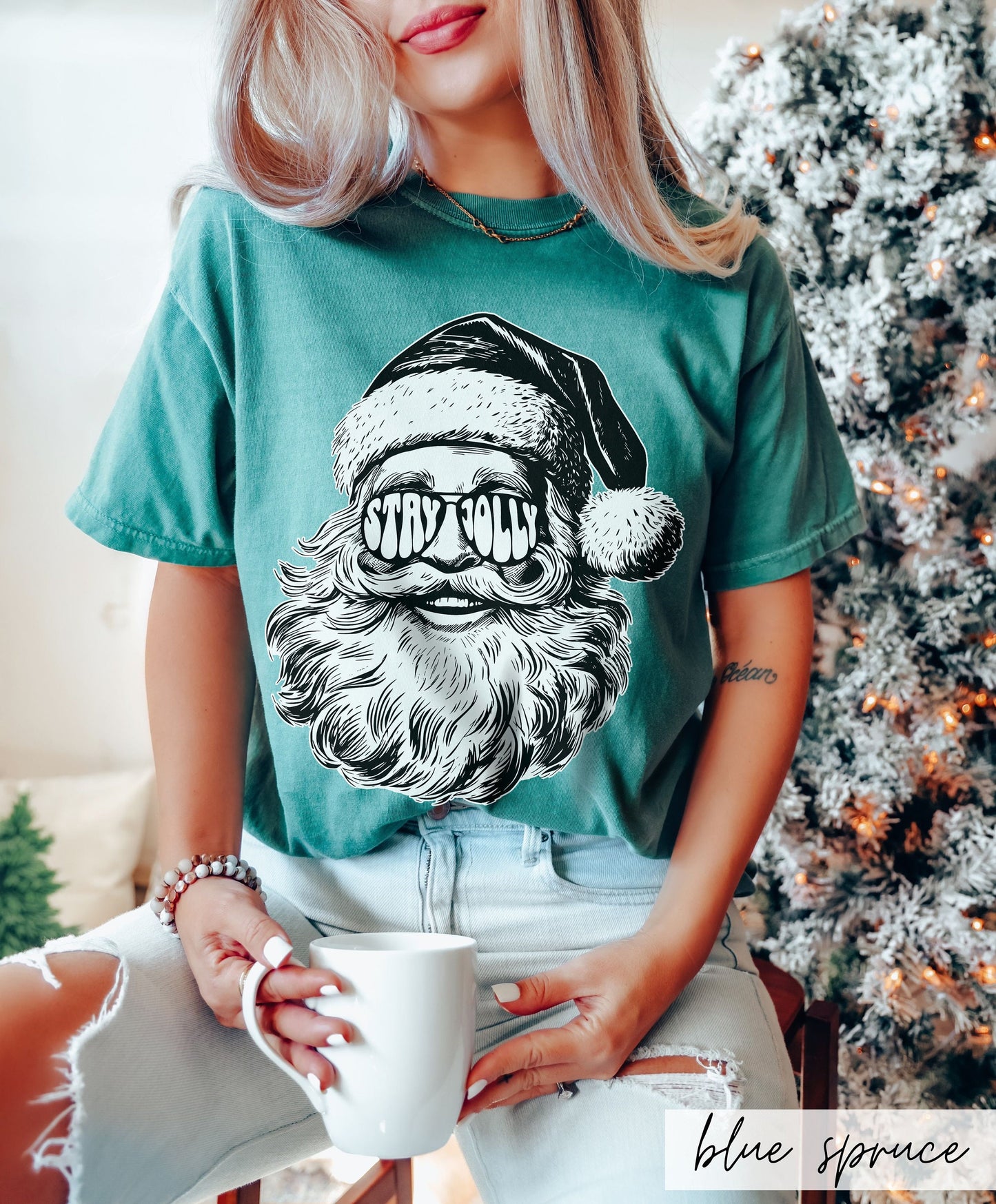 Stay Jolly Santa Retro Christmas Tee