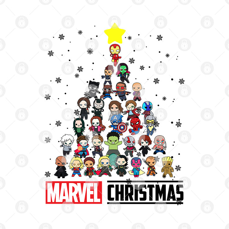 Marvel Studios Avengers Characters Chibi Tree Christmas T Shirt