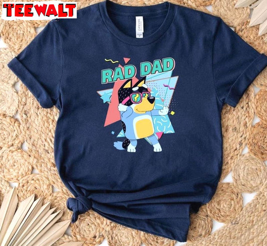 New Rare Bluey Rad Dad Shirt, Groovy Bluey Bandit Crewneck Long Sleeve