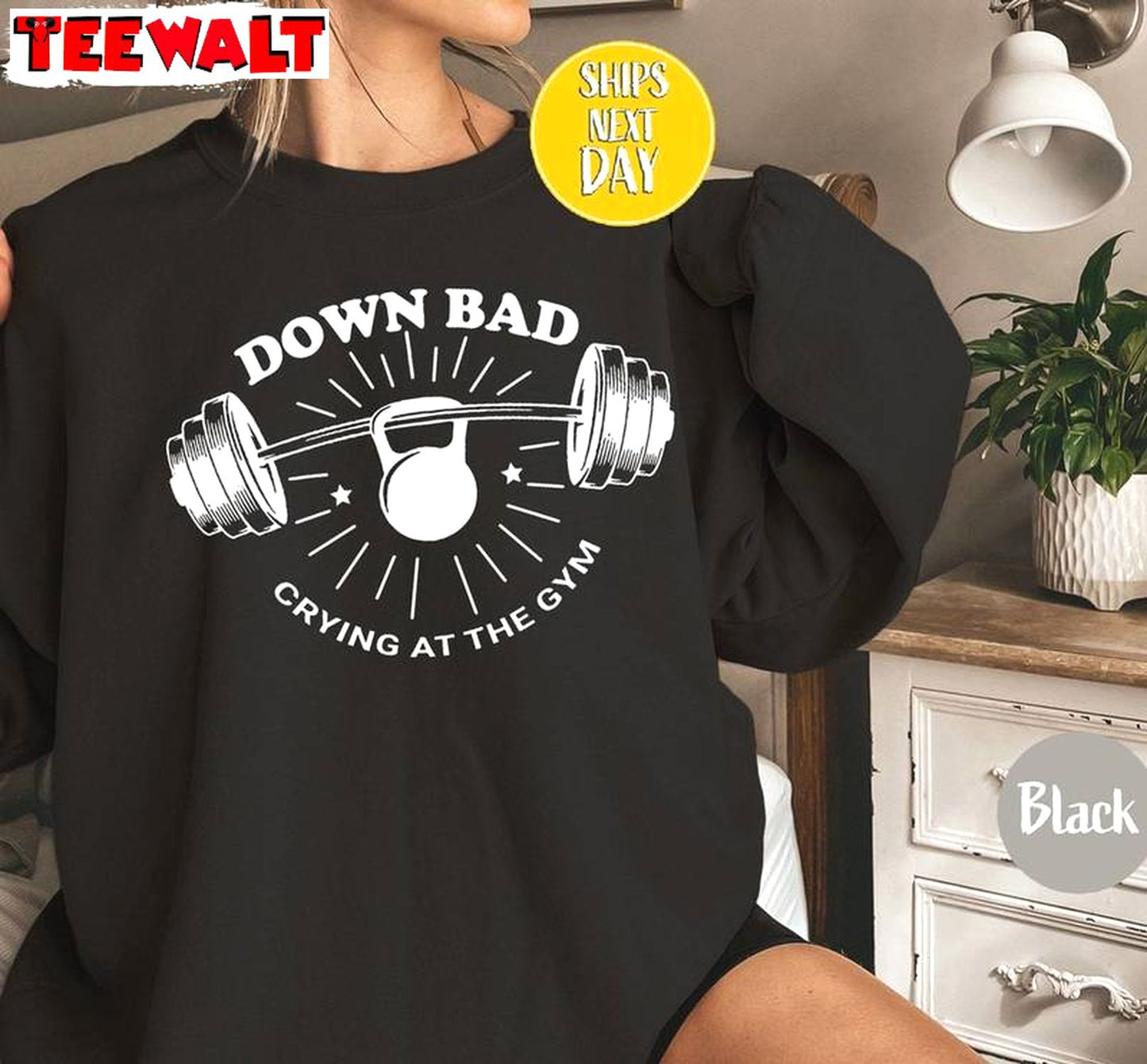 Down Bad Crying At The Gym Shirt, Funny Workout Gear Fitness Crewneck Sweatshirt Sweater