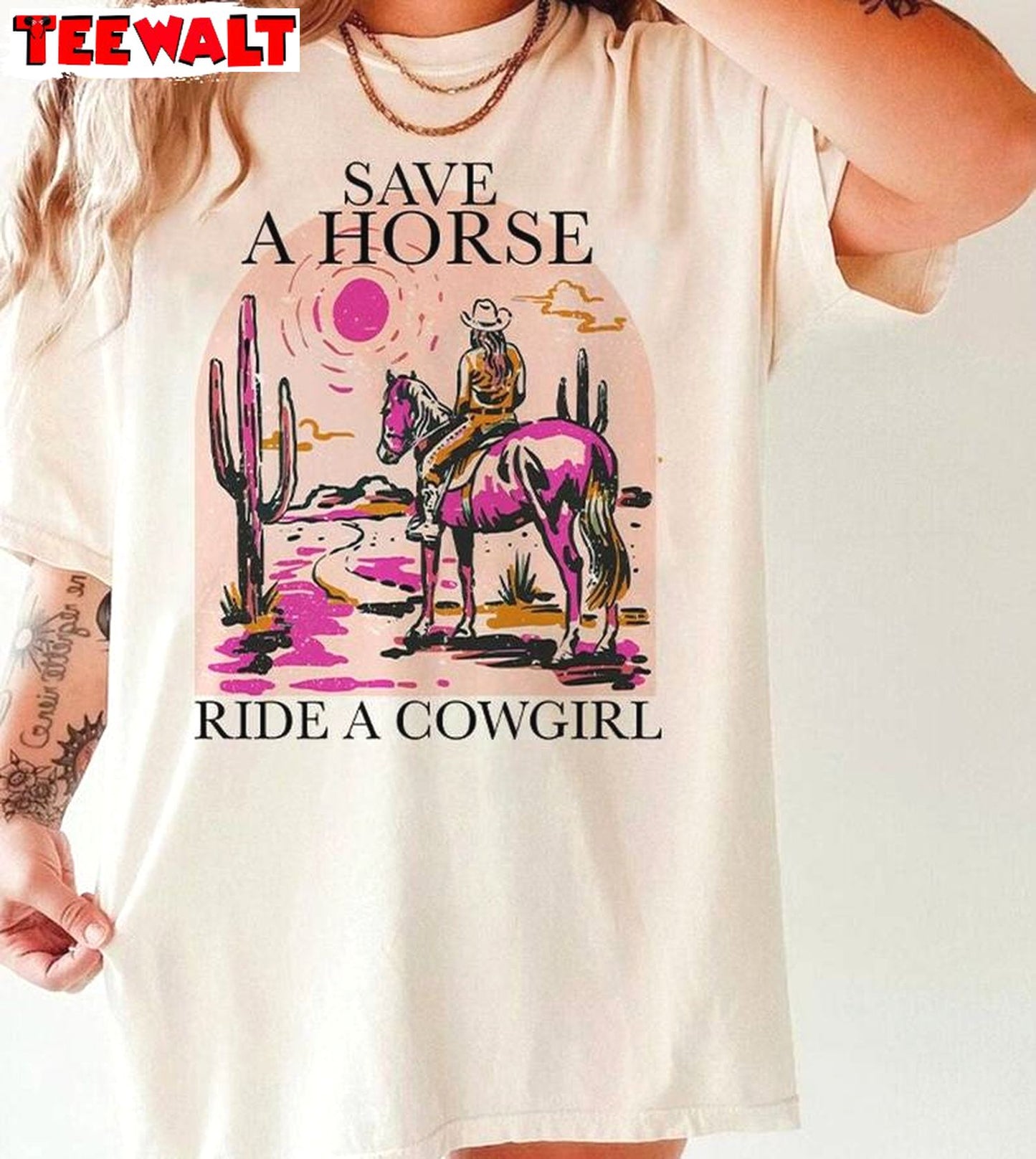 New Rare Save A Horse Ride A Cowgirl Shirt, Lesbian Short Sleeve Crewneck