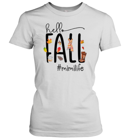 Hello Fall Mimi Life Cute Halloween Autumn Grandma T-Shirt