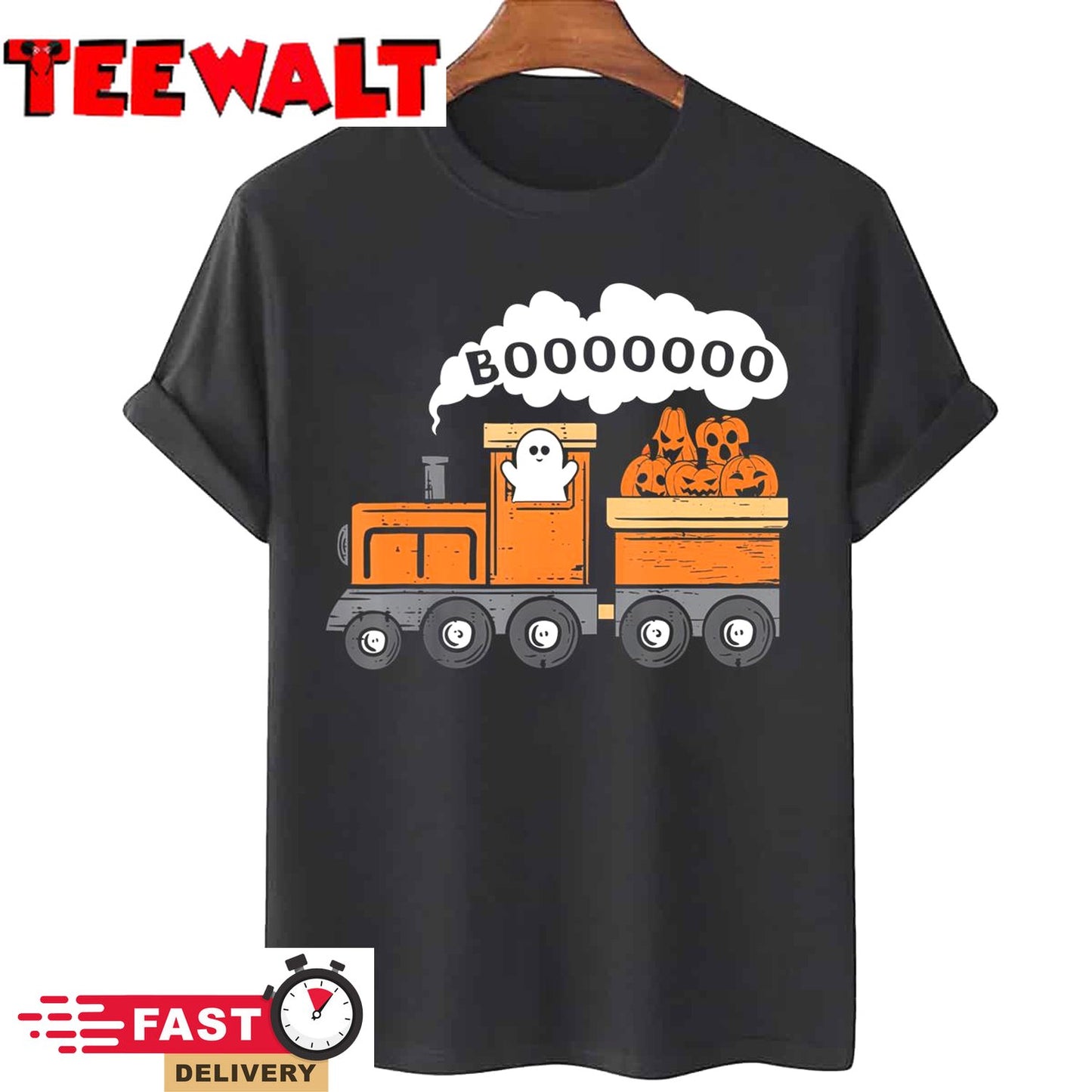 Halloween Train Boo Funny Ghost Pumpkin Toddler Kids Boys T-Shirt