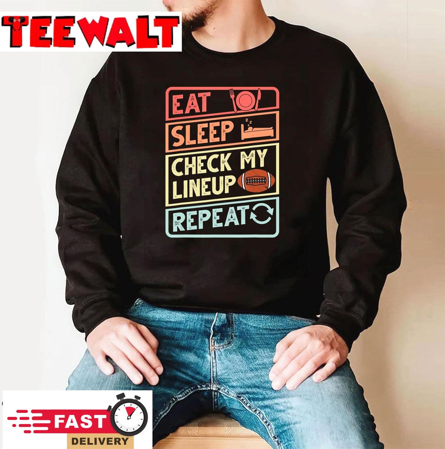 Eat Sleep Check My Lineup Repeat retro Fantasy Football T-Shirt