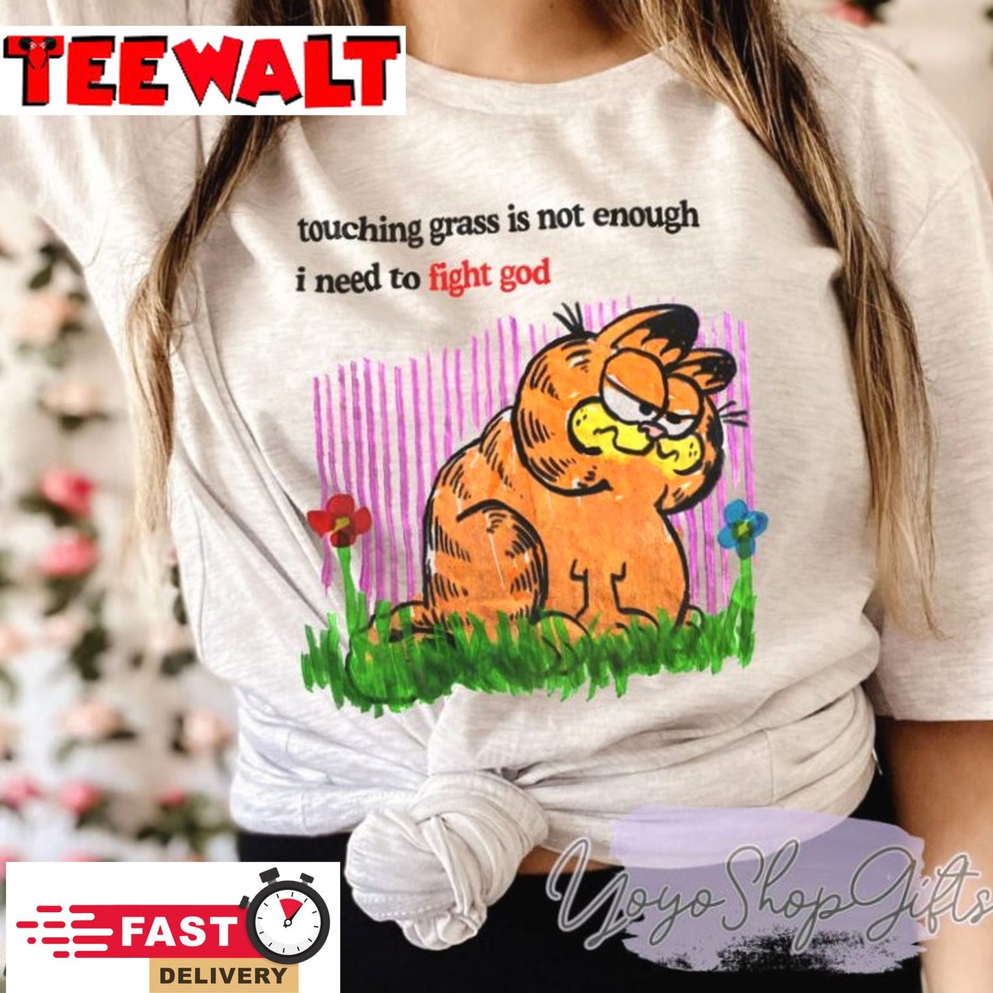 Touching Grass Is Not Enough I Need To Fight God Garfield Shirt