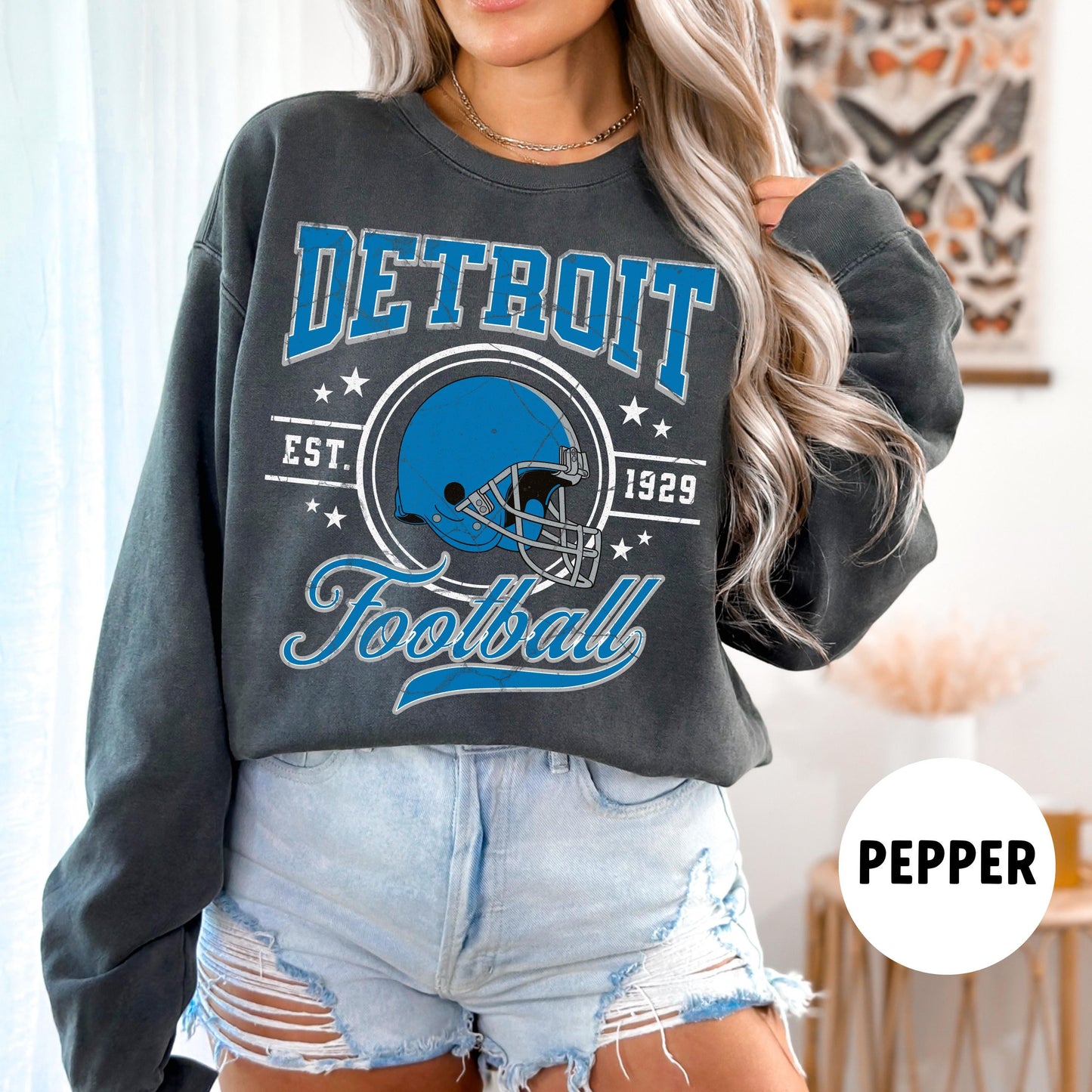 Comfort Colors Retro Detroit Football Crewneck - Lion Gift Sweatshirt